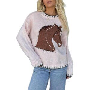 Women Knit Sweater Oversized Graphic Pullover Long Sleeve Fall Streetwear